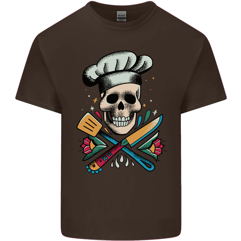 Chef Skull Mens Cotton T-Shirt Tee Top Dark Chocolate
