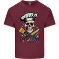 Chef Skull Mens Cotton T-Shirt Tee Top Maroon