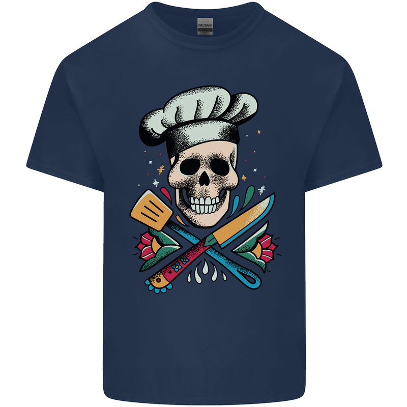 Chef Skull Mens Cotton T-Shirt Tee Top Navy Blue