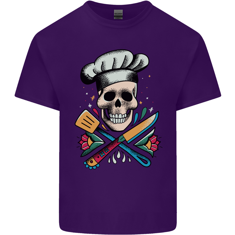 Chef Skull Mens Cotton T-Shirt Tee Top Purple