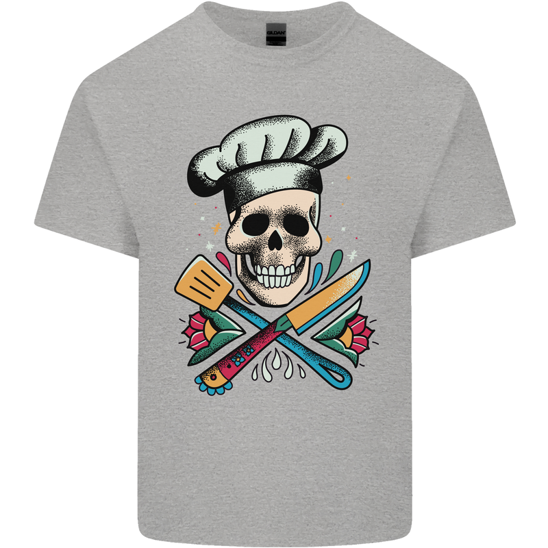 Chef Skull Mens Cotton T-Shirt Tee Top Sports Grey