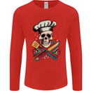Chef Skull Mens Long Sleeve T-Shirt Red