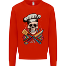 Chef Skull Mens Sweatshirt Jumper Bright Red
