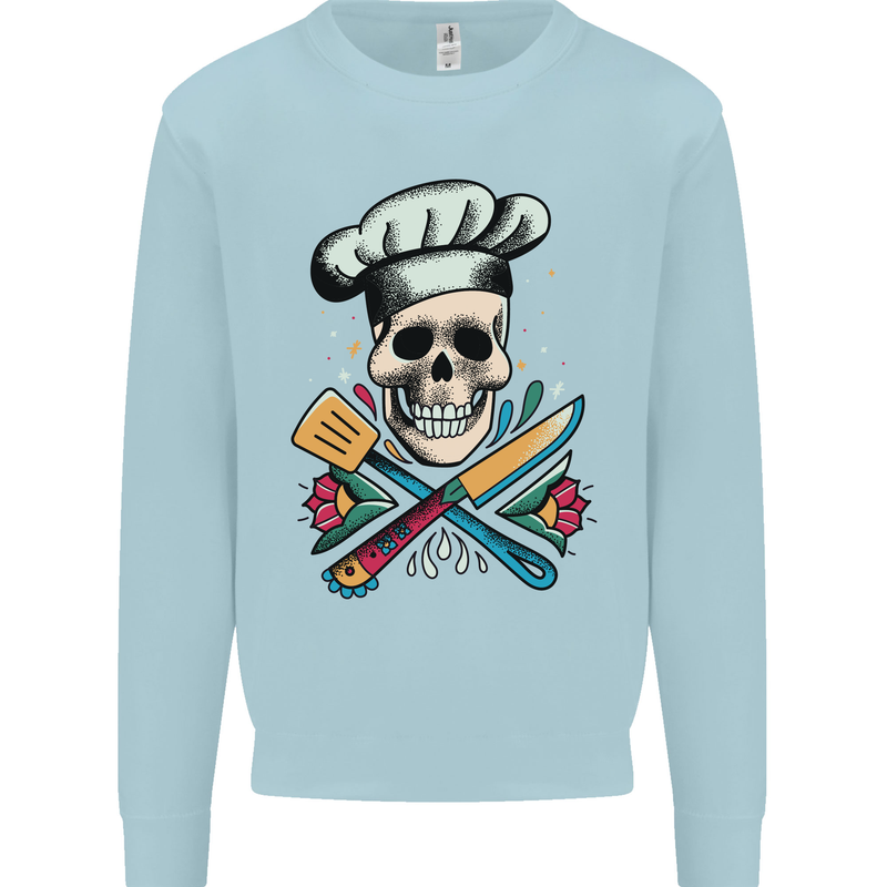 Chef Skull Mens Sweatshirt Jumper Light Blue