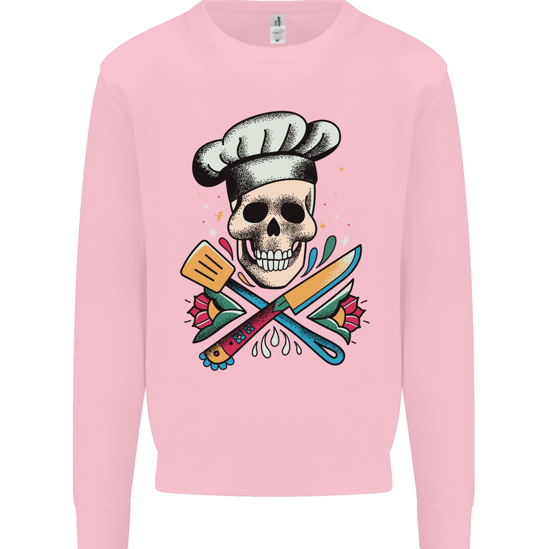 Chef Skull Mens Sweatshirt Jumper Light Pink