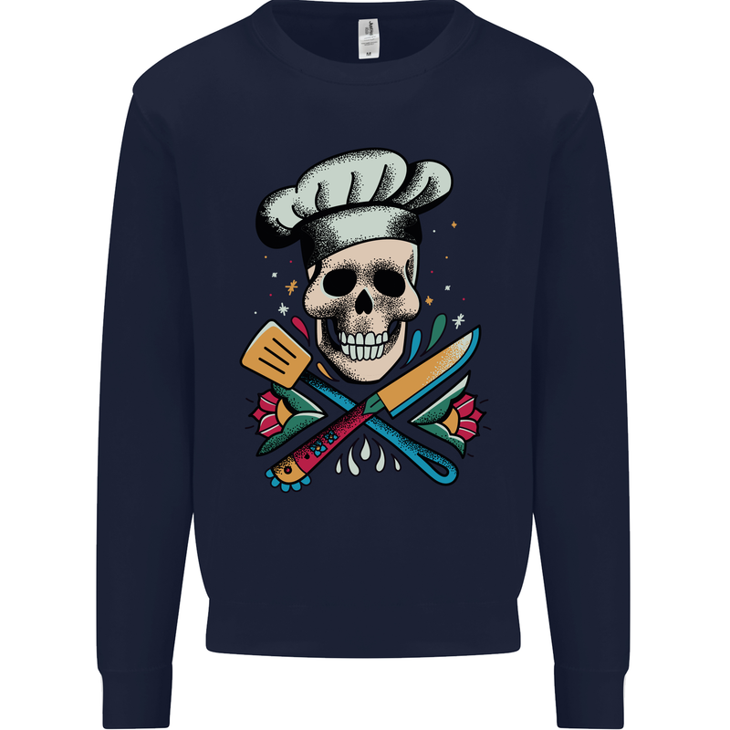 Chef Skull Mens Sweatshirt Jumper Navy Blue