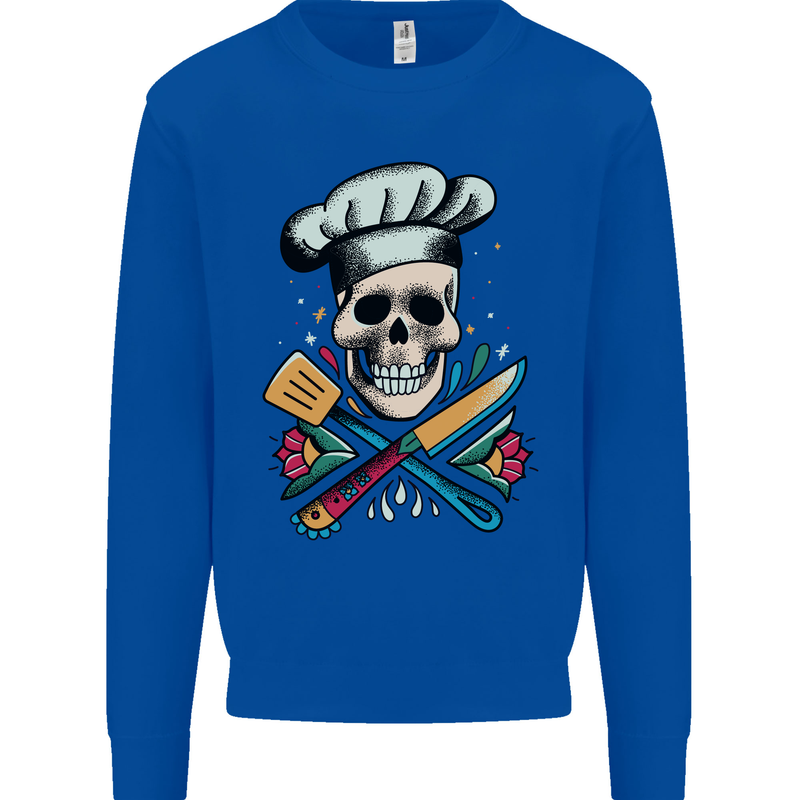 Chef Skull Mens Sweatshirt Jumper Royal Blue