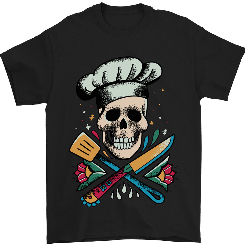 Chef Skull Mens T-Shirt 100% Cotton Black