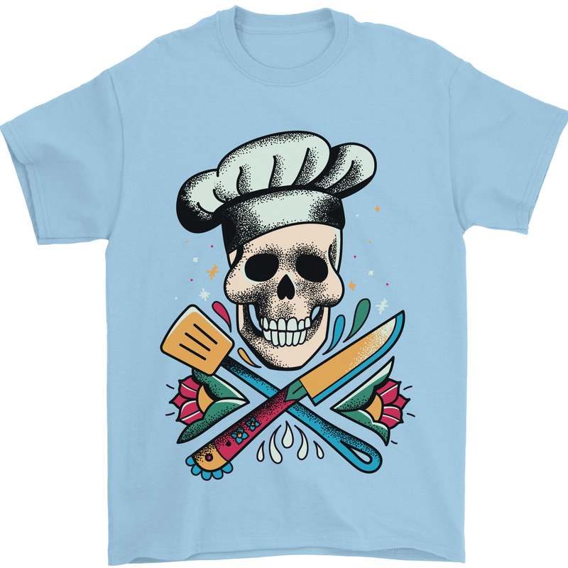 Chef Skull Mens T-Shirt 100% Cotton Light Blue