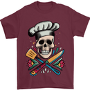 Chef Skull Mens T-Shirt 100% Cotton Maroon