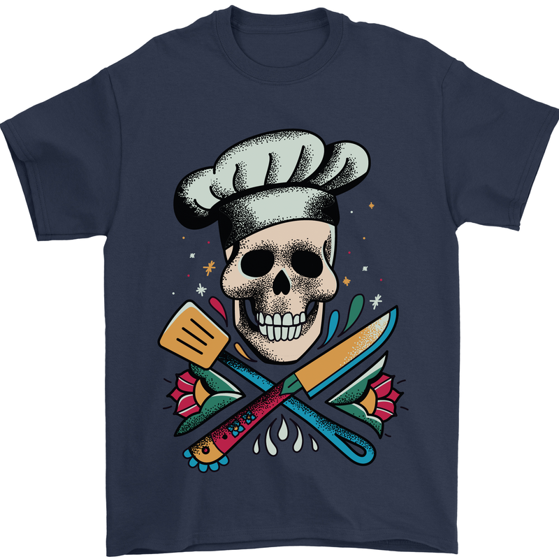 Chef Skull Mens T-Shirt 100% Cotton Navy Blue
