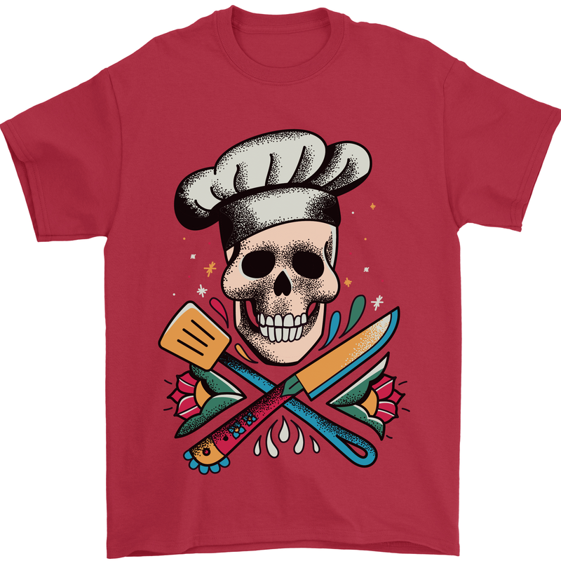 Chef Skull Mens T-Shirt 100% Cotton Red