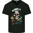 Chef Skull Mens V-Neck Cotton T-Shirt Black