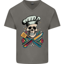 Chef Skull Mens V-Neck Cotton T-Shirt Charcoal