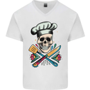 Chef Skull Mens V-Neck Cotton T-Shirt White