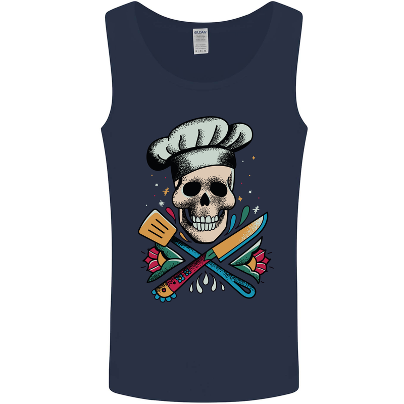 Chef Skull Mens Vest Tank Top Navy Blue