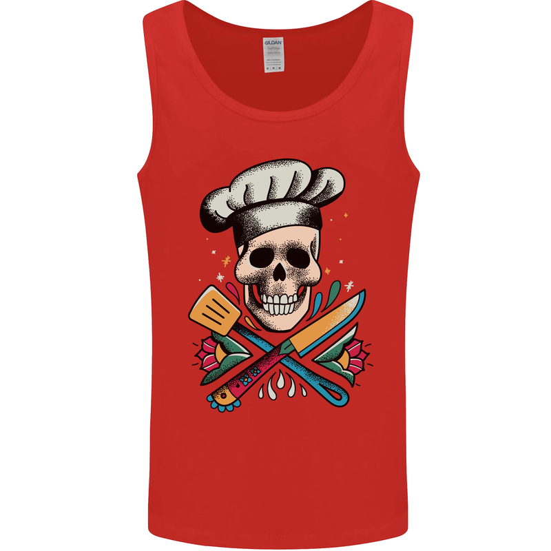 Chef Skull Mens Vest Tank Top Red