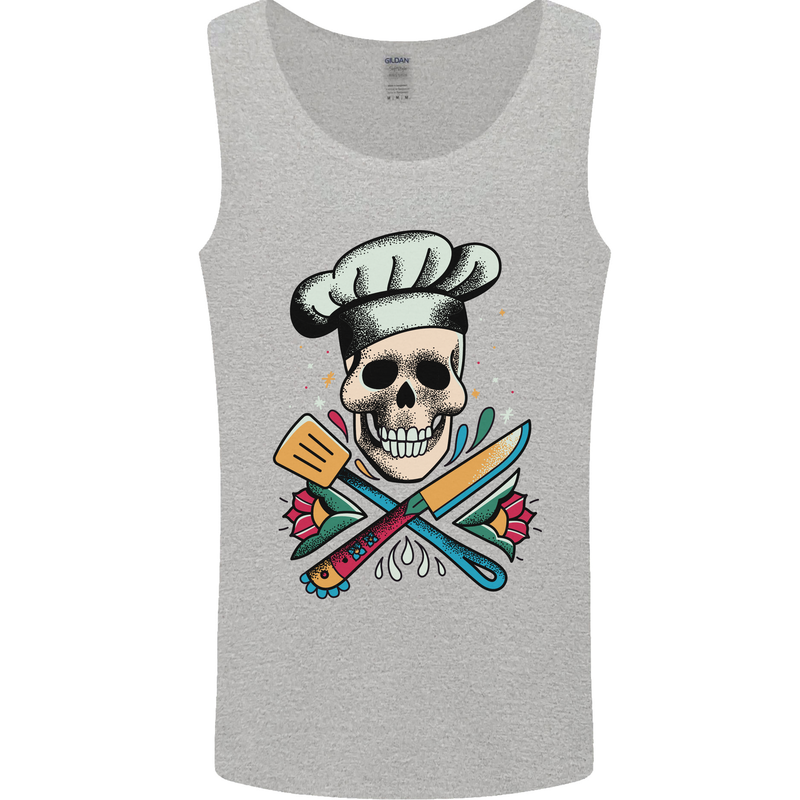 Chef Skull Mens Vest Tank Top Sports Grey