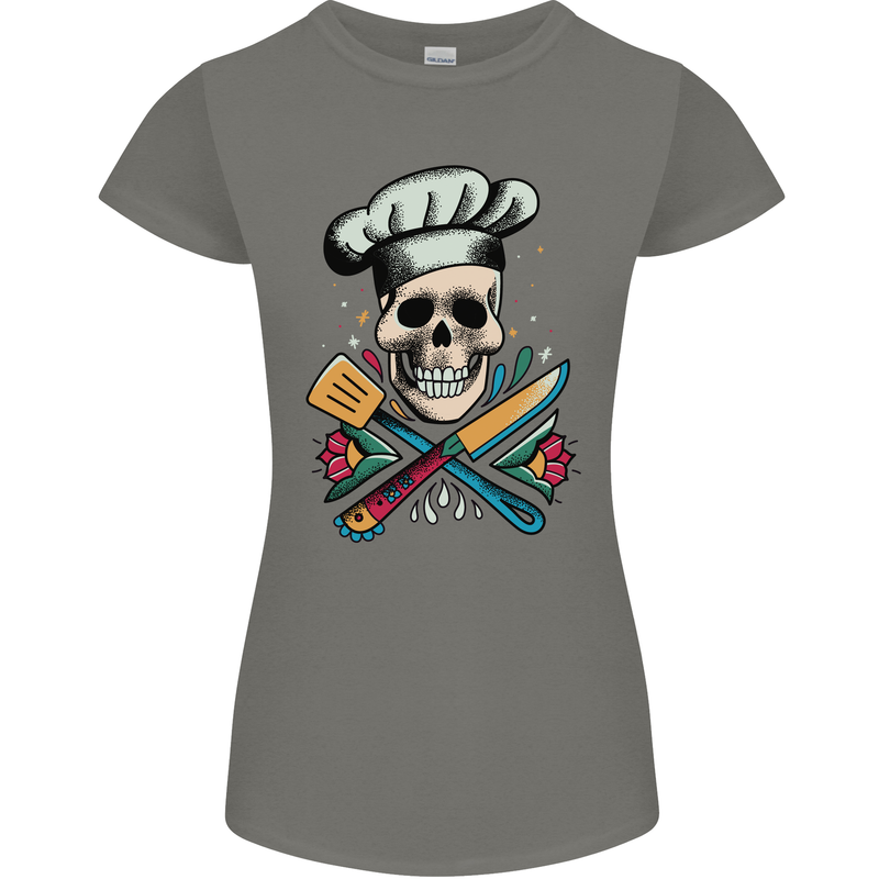 Chef Skull Womens Petite Cut T-Shirt Charcoal
