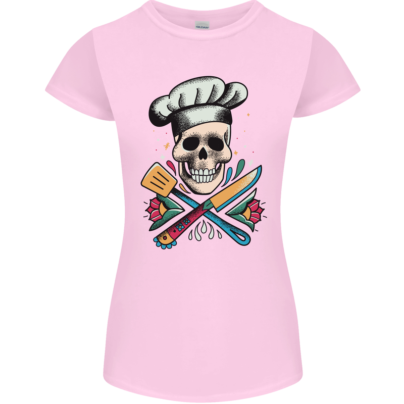 Chef Skull Womens Petite Cut T-Shirt Light Pink
