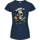 Chef Skull Womens Petite Cut T-Shirt Navy Blue