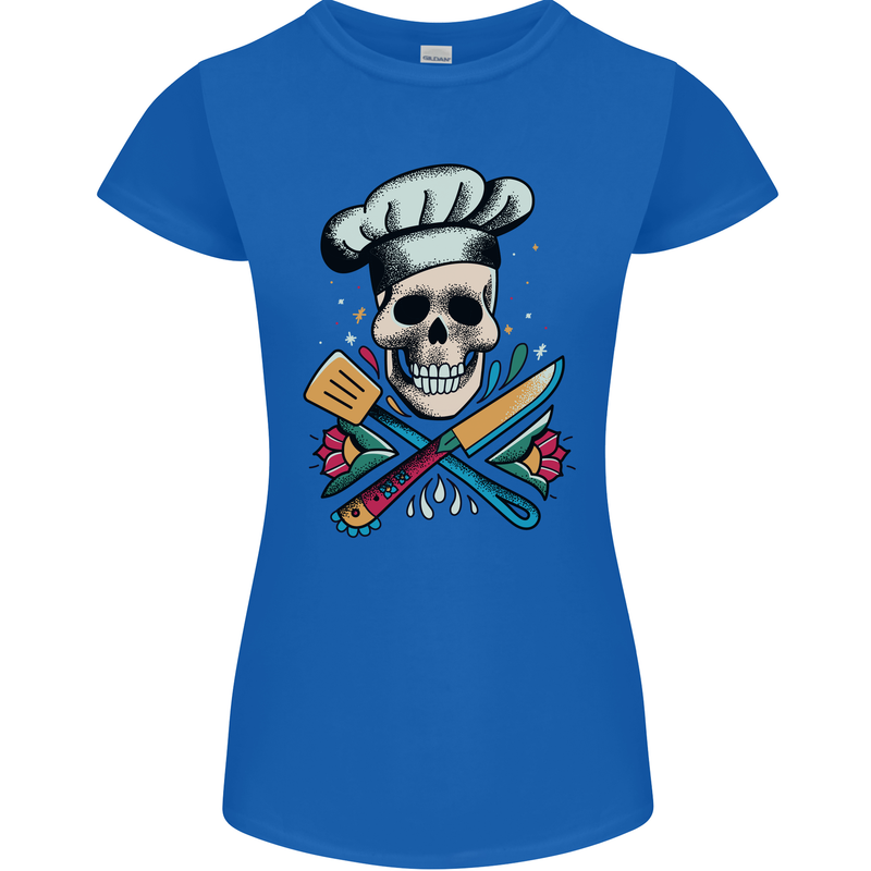 Chef Skull Womens Petite Cut T-Shirt Royal Blue