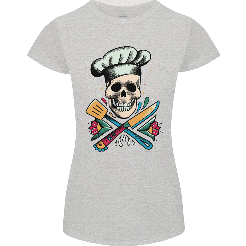Chef Skull Womens Petite Cut T-Shirt Sports Grey