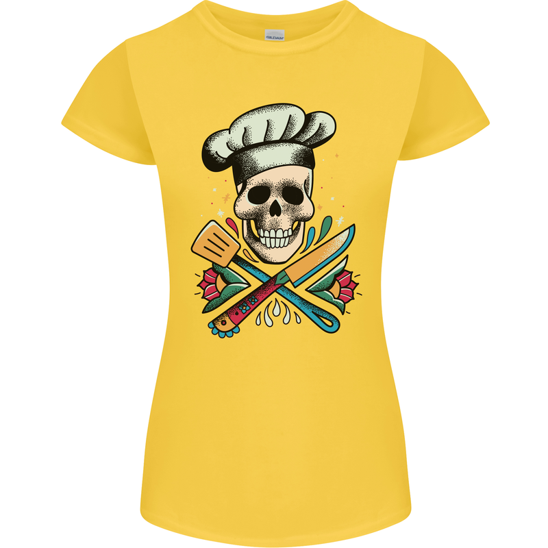 Chef Skull Womens Petite Cut T-Shirt Yellow