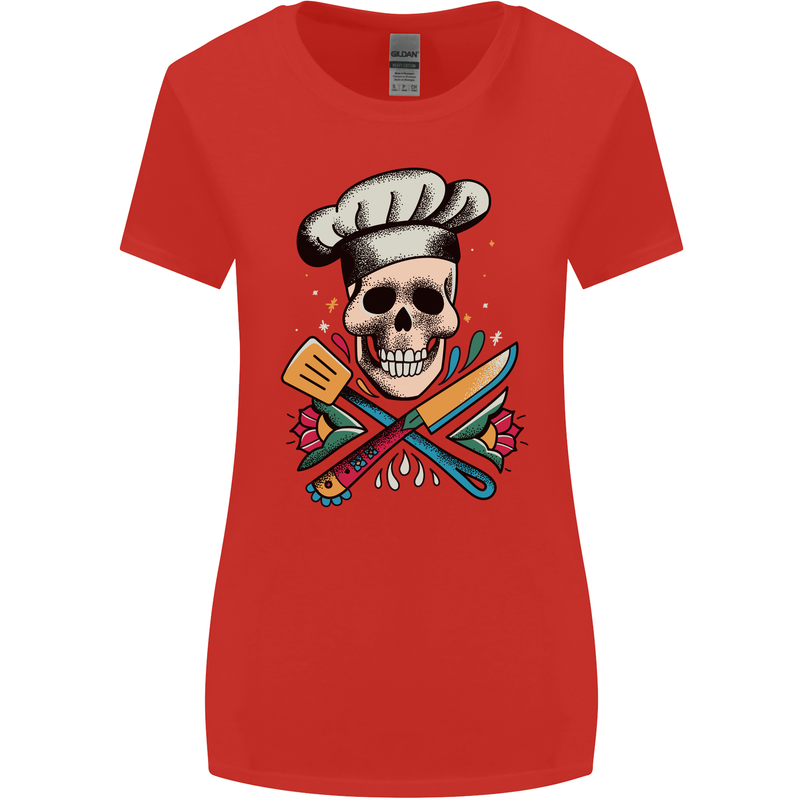 Chef Skull Womens Wider Cut T-Shirt Red