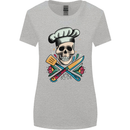 Chef Skull Womens Wider Cut T-Shirt Sports Grey