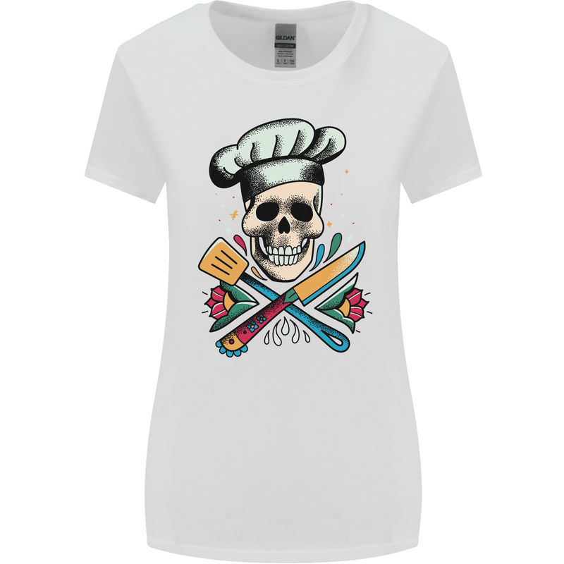 Chef Skull Womens Wider Cut T-Shirt White