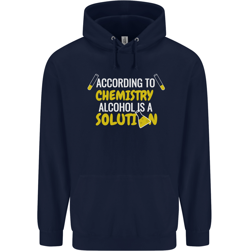 Chemistry Alcohol Is a Solution Funny Mens 80% Cotton Hoodie Navy Blue