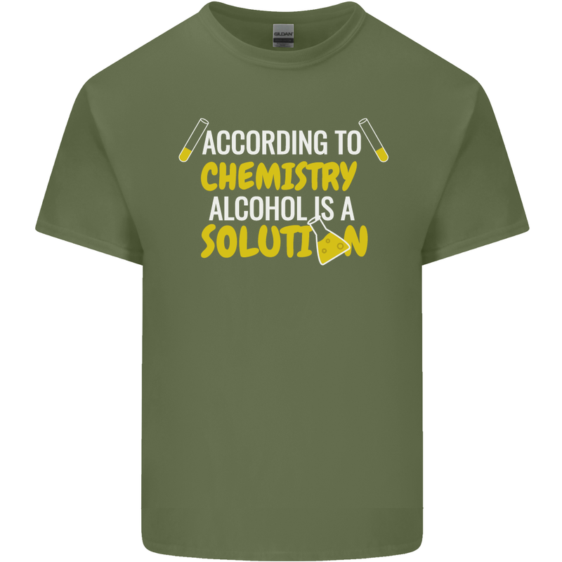 Chemistry Alcohol Is a Solution Funny Mens Cotton T-Shirt Tee Top Military Green
