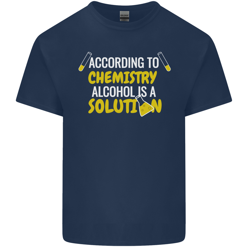Chemistry Alcohol Is a Solution Funny Mens Cotton T-Shirt Tee Top Navy Blue