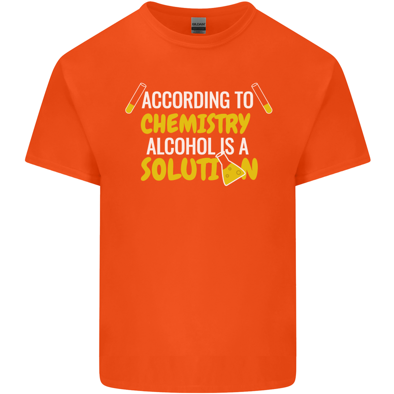 Chemistry Alcohol Is a Solution Funny Mens Cotton T-Shirt Tee Top Orange