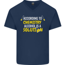 Chemistry Alcohol Is a Solution Funny Mens V-Neck Cotton T-Shirt Navy Blue