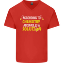 Chemistry Alcohol Is a Solution Funny Mens V-Neck Cotton T-Shirt Red