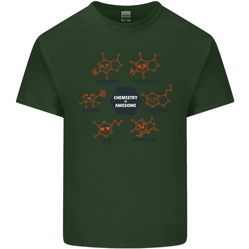 Chemistry is Awesome Alcohol Chocolate Love Mens Cotton T-Shirt Tee Top Forest Green