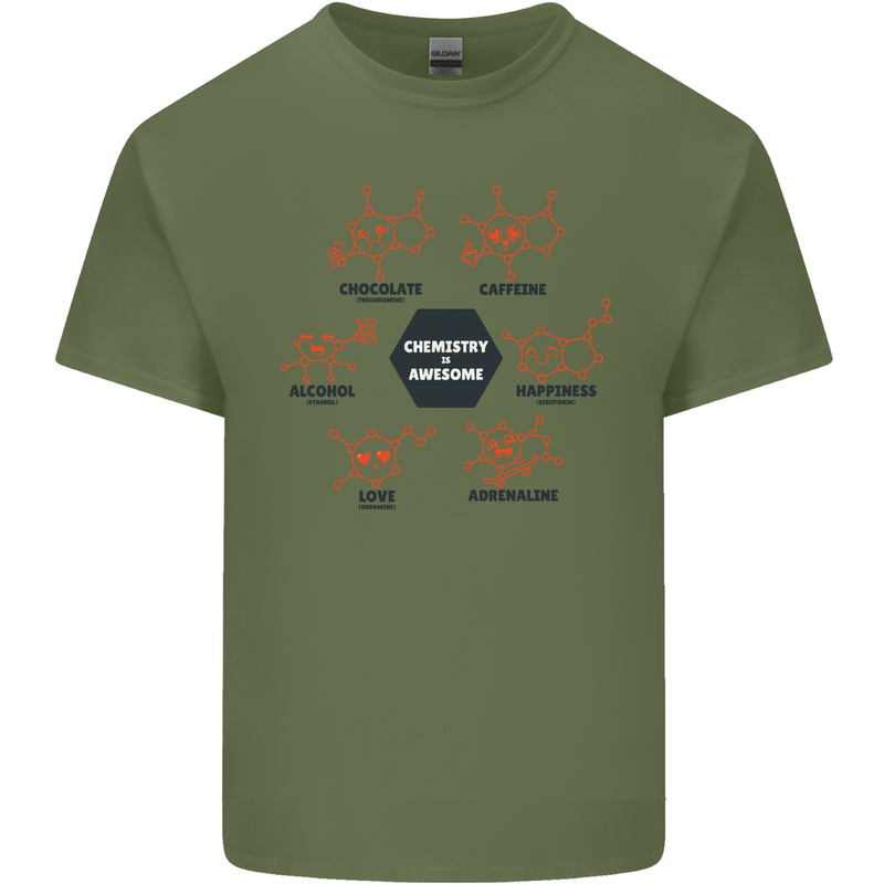 Chemistry is Awesome Alcohol Chocolate Love Mens Cotton T-Shirt Tee Top Military Green