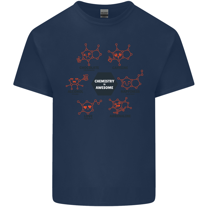 Chemistry is Awesome Alcohol Chocolate Love Mens Cotton T-Shirt Tee Top Navy Blue