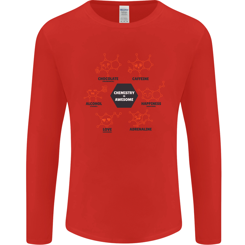 Chemistry is Awesome Alcohol Chocolate Love Mens Long Sleeve T-Shirt Red