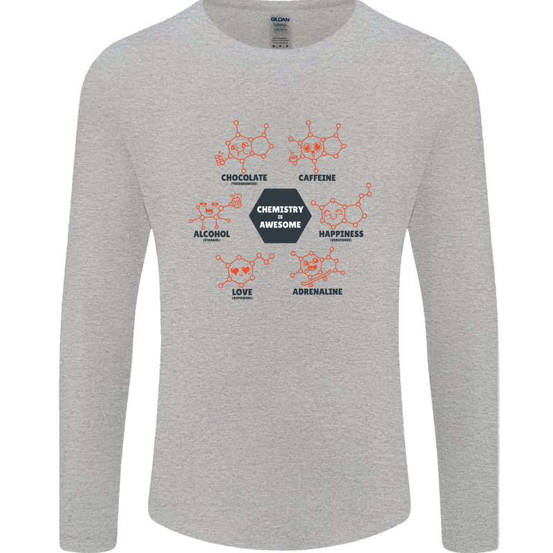 Chemistry is Awesome Alcohol Chocolate Love Mens Long Sleeve T-Shirt Sports Grey