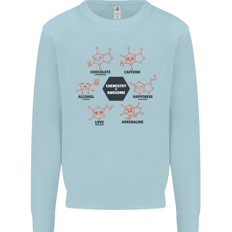 Chemistry is Awesome Alcohol Chocolate Love Mens Sweatshirt Jumper Light Blue