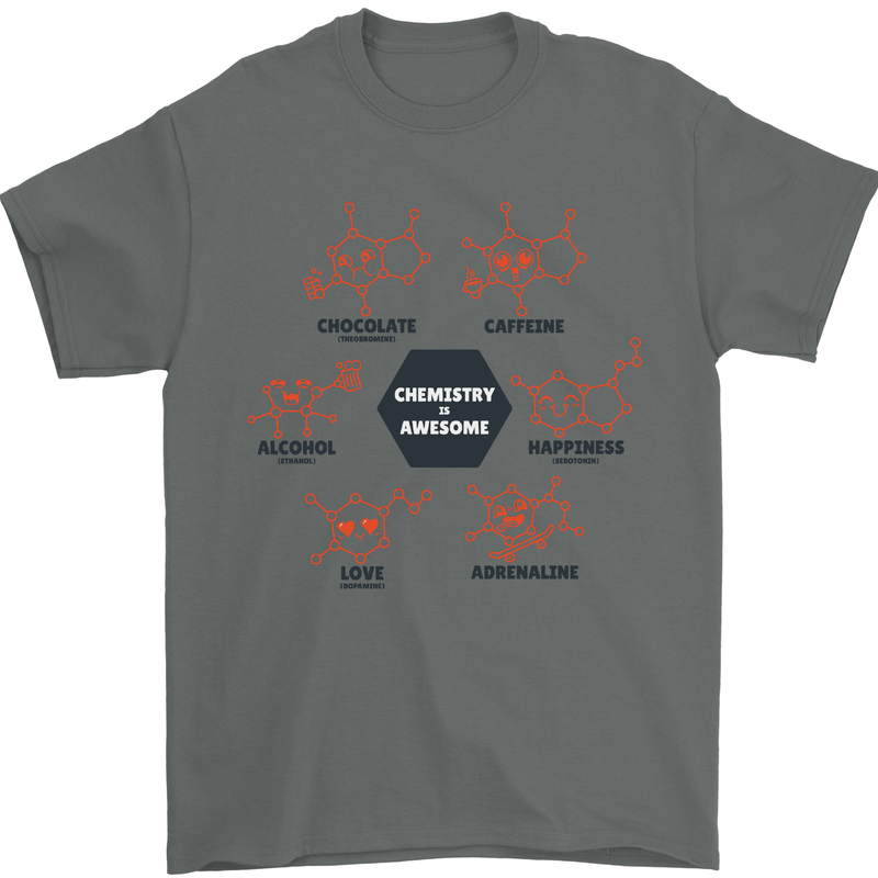 Chemistry is Awesome Alcohol Chocolate Love Mens T-Shirt Cotton Gildan Charcoal