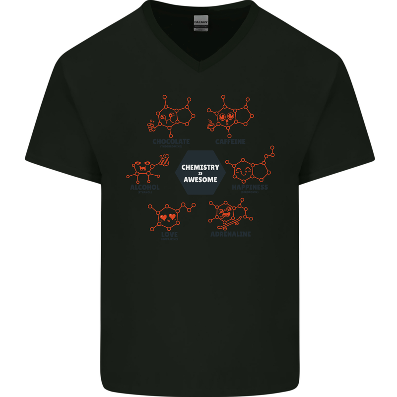 Chemistry is Awesome Alcohol Chocolate Love Mens V-Neck Cotton T-Shirt Black