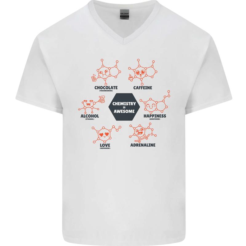 Chemistry is Awesome Alcohol Chocolate Love Mens V-Neck Cotton T-Shirt White