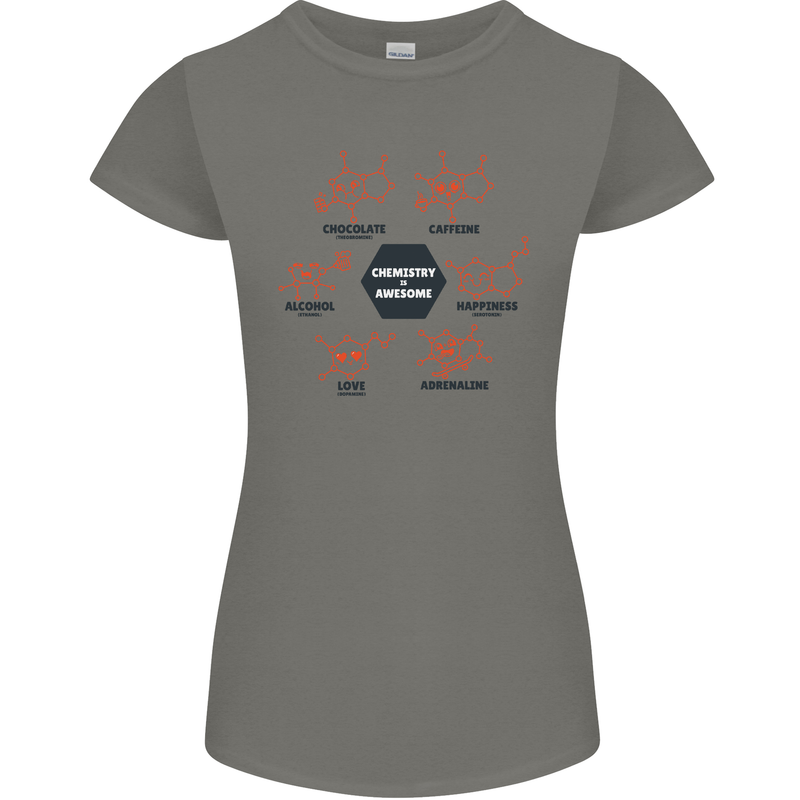 Chemistry is Awesome Alcohol Chocolate Love Womens Petite Cut T-Shirt Charcoal