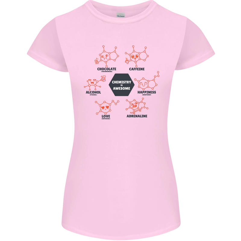 Chemistry is Awesome Alcohol Chocolate Love Womens Petite Cut T-Shirt Light Pink