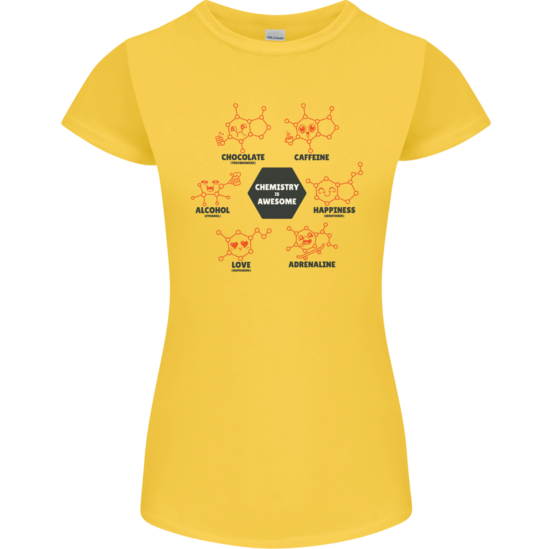 Chemistry is Awesome Alcohol Chocolate Love Womens Petite Cut T-Shirt Yellow