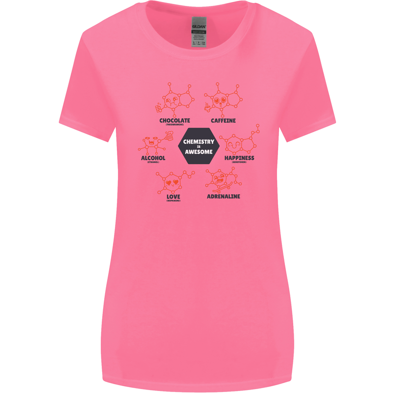 Chemistry is Awesome Alcohol Chocolate Love Womens Wider Cut T-Shirt Azalea